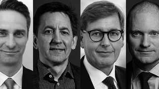 Fredagspaneln: Staffan Folin (EY), Jan Byström (Bird & Bird), Johan Rosenberg (PWC) och Mattias Detterfelt (Setterwalls Advokatbyrå). Foto: Montage/pressbilder.