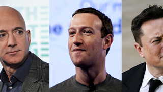 Jeff Bezos. Mark Zuckerberg och Elon Musk, inte riktigt lika galet rika längre. Foto (montage): TT