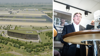 Lytens vd Dan Cook om planerna för batterifabriken i Tyskland. (Foto: Northvolt och Banfa Jawla/SVD/TT)